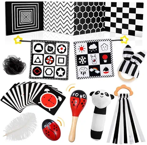 HappyKidsClub Set de Juguetes Blanco y Negro para Bebé, Juguetes Sensoriales Bebé, Regalo para Bebés 0-12 Meses  