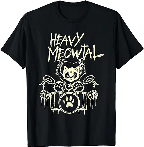 Heavy Metal Gato Baterista Batería Tambores Drummer Cat Camiseta Heavy Metal Gato Baterista Batería Tambores Drummer Cat Camiseta