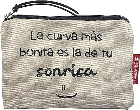Hello-Bags. Bolso Monedero/Billetero/Tarjetero. Exterior: Algodón 100%. con Cremallera y Forro Interior. Incluye Bonito Sobre Kraft de Regalo. Modelo: LACURVA. Crudo/Negro. 14 * 10 cm.  