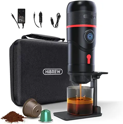 HIBREW H4- Cafetera Portátil para Coche DC12 V, Cafetera Expresso Cafetera Expreso en Cápsulas de Café en Polvo Perfecto para Coche y Camping, Compatible con Cápsulas Nespresso (Premium,negro)  