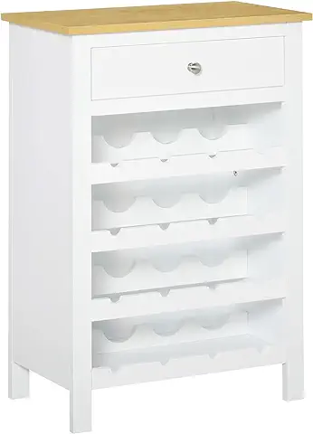 HOMCOM Botellero Estante de Vino para 16 Botellas con 1 Cajón Soporte de Botellas de Pie para Cocina Comedor Bar Antivuelco 55x30x80 cm Blanco  