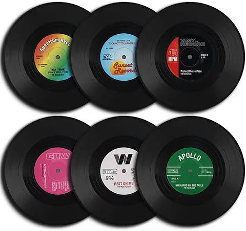 HomEdge - 6 Posavasos de Vinilo de Estilo Retro.  