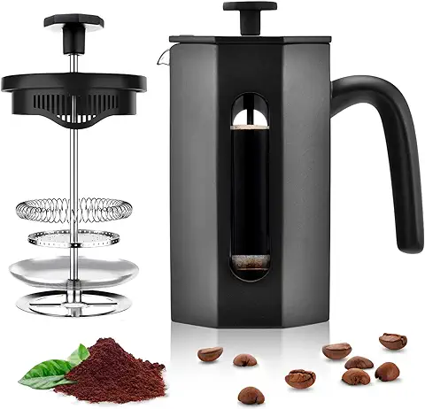 Homenova Cafetera de Prensa Francesa Manual 350 ml con Triple Filtro, de Vídrio y Acero Inoxidable, Para Café, Té o Infusiones, Tetera de Émbolo Sin Filtros  