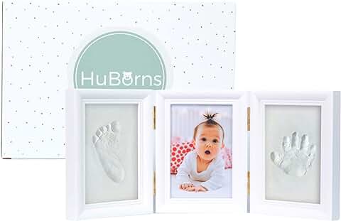 HuBorns - Kit Marco Huellas Bebe Recien Nacido, Cuadro con Arcilla para Huella de Pie y Manos Recien Nacidos, No se Agrieta, Regalos Bebes Originales Niño y Niña  