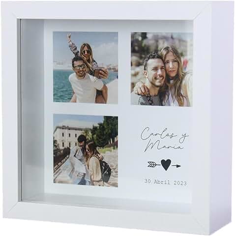 Hucha Personalizada con 3 Fotos Madera Regalo Boda Novio Novia Pareja  