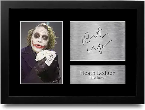 HWC Trading Heath Ledger A4 Enmarcado Regalo De Visualización De Fotos De Impresión De Imagen Impresa Autógrafo Firmado Por The Joker Batman Los Aficionados Al Cine  