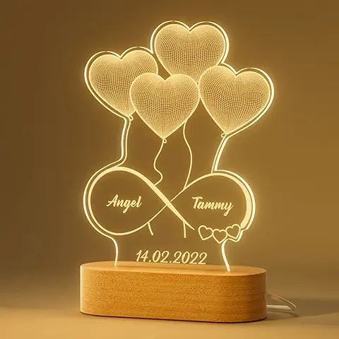 IDIY Regalos para Parejas Lámpara LED Romántica Luz Nocturna Corazón Personalizada con Diseño Infinito Regalos Originales para Mujer, Hombre, Novios, Novias, San Valentín y Navidad  