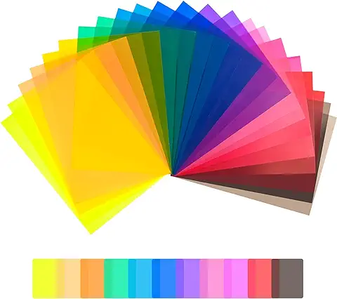 IHOUONE 22pcs Filtros de Color de Gel, Lámina Transparente de Corrección de Color,A4 Filtro de Gel de Corrección, Película de Color, Gelatinas Fotográficas Superpuestas de LED, 29,7 * 21cm  