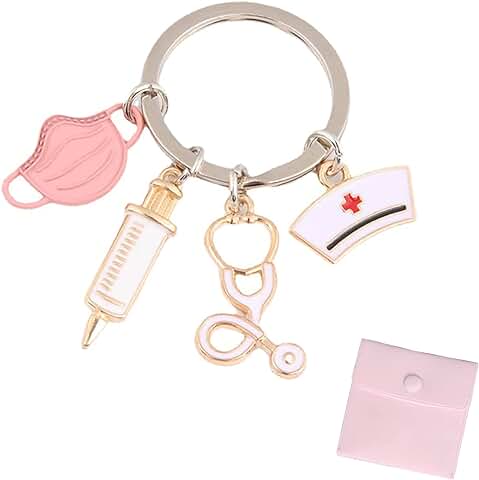IOSPKKIO® Llavero con una Bolsa de Joyería Rosa, Regalo de Enfermera, Médico, Enfermera, Enfermera, Llavero con Bolsa de Joyas, Rosa., L  