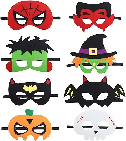 JANDH Máscaras de Fieltro de Halloween Para Niños, 8 Piezas Máscara de Fieltro de Halloween, Máscara de Fieltro, Salud y Protección Ambiental, Adecuado Para Fiesta de Halloween, Cosplay  