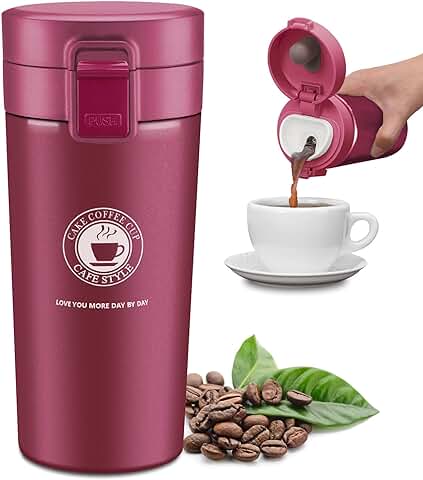 JEEZAO 380ML Termico Café,Tazas Térmicas Viaje,Termo Botellas Aislantes Acero Inoxidable,Sin BPA,Prueba de Fugas  