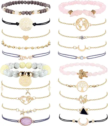 JeweBella 20Piezas Pulseras Bohemias para Mujeres Niñas Múltiple Brazalete Ajustable Colgante Forma Turquesa Cuentas Borla Infinito Pulsera Elástica Regalo Boho Joyería  