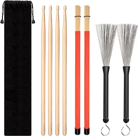 Juego de 4 Pares de Baquetas de Arce, Cepillo de Tambor de Alambre y Baquetas de Dowel con Bolsa de Almacenamiento para Principiantes o Avanzados Tambores Juego de 4 Pares de Baquetas de Arce, Cepillo de Tambor de Alambre y Baquetas de Dowel con Bolsa de Almacenamiento para Principiantes o Avanzados Tambores
