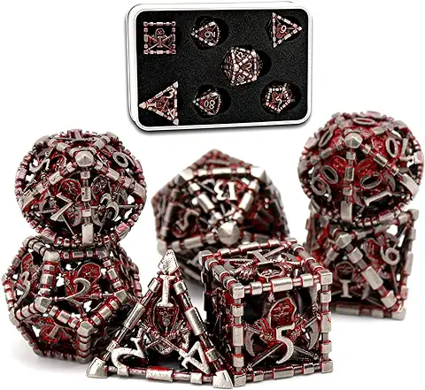 Juego de Dados DND Juego de rol, Dados DND Metal ZHOORQI 7 Piezas La Parca Dados de rol D&D Juego de Dados para Calabozos y Dragones Dados Poliédricos RPG D&D Dados para MTG Pathfinder（S-Blood Red）  