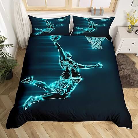 Juego de Funda de Edredón de Baloncesto, Juego de ropa de cama Deportiva para Niños, Niñas, Adolescentes, Decoración de Habitación, Regalo para Amantes del Baloncesto, Tamaño Super King, Juego de  
