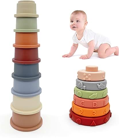 Juguetes Montessori Bebes 6-12 Meses, 2-Pack Tazas y Anillos Cubos Apilables Bebe Juguetes Niños Montessori 1 Año, Juguetes Sensoriales Educativos Regalo Bebe Niña Niño 6 9 12 Meses 1 2 3 Años  