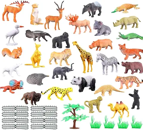 JZK Set de 53 Piezas Mini Juguetes Animales Selva Plástica para Niños Animales Salvajes Juguete Figuras Animales Zoológico Regalo Fiestas Cumpleaños Navidad  