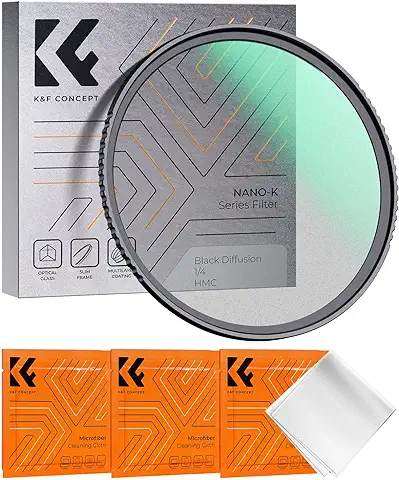 K&F Concept Nano-K Filtro Black Diffusion 1/4 Filtro Black Mist 1/4 Slim con 3Pcs Paño Limpieza Microfibra para Suavizador de Retrato Imagen y Vídeo para Objetivo 49mm  