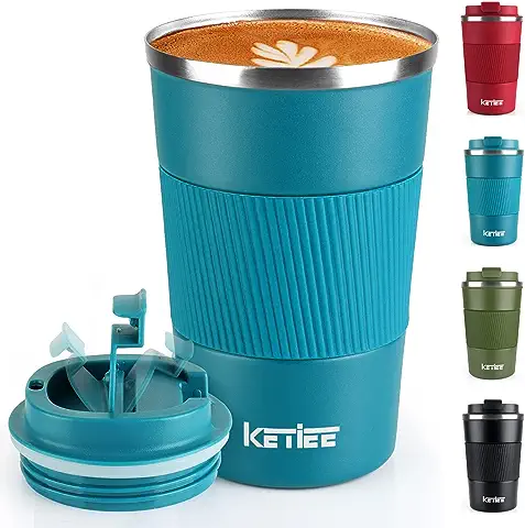 KETIEE Termo Cafe, Taza Termica 380ml Tazas de Cafe, Taza Termo Cafe para Llevar Acero inox sin BPA, Vaso Termico Café y Té a Prueba de Fugas, Vaso Termo Cafe para Llevar Regalos para Mujer Hombre  