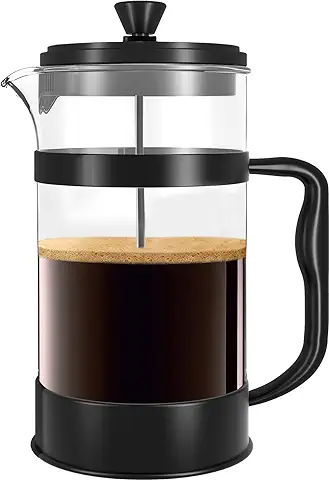 KICHLY Cafetera de Prensa Francesa - Portátil con Triple Filtro - Vidrio Resistente al Calor con Carcasa de Acero Inoxidable - Jarra Grande para el Hogar - 1000ml / 1 Litro / 34Oz - Negro  