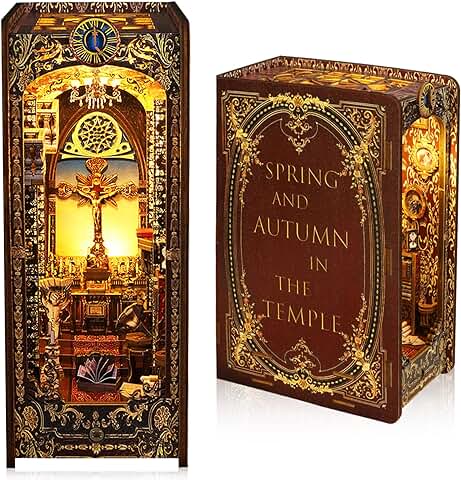 Kit de Rincón de Libros, Escena de Iglesia LED de Madera 3D, Decoración única de Estantería, Artesanía Atractiva para Adultos y Adolescentes, Regalo para Amantes de los Libros, Rompecabezas en  