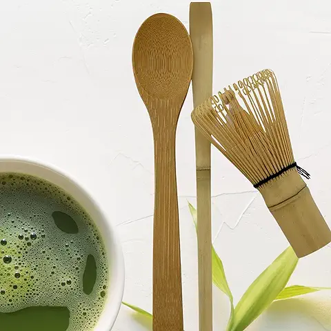 Kit de Té Matcha Japones Ceremonial - Batidor Espumador y 2 Cucharas -Accesorio de Ceremonia de Matcha Japonés, Batidor (Chasen), Pala (Chashaku), Cuchara de Té  