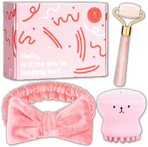 Kit Skincare - Rodillo Facial Jade Gua Sha + Cepillo Facial + Diadema , caja Regalo para Mujer y Amigas , set de Belleza - kit de Belleza Regalo Navidad Amigo Invisible  