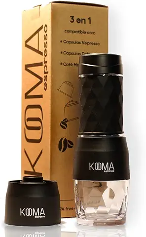 Kooma Cafetera Portátil Manual Espresso, para cafe Molido, Capsulas Nespresso y Dolce Gusto, para Casa, Camping, Caravana, Camion, Barco, Viaje, Maquina de cafe 19 Bares de Presion  