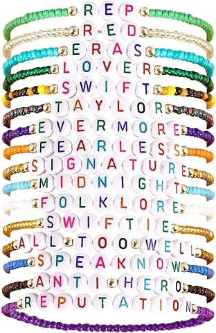 Kucheed 16 Piezas Juego de Pulseras Taylor, Joyas de Brazalete de Amistad Inspiradas en Cantantes,TS Lover Eras Música Concierto Álbum Pulsera de Cuentas Elásticas Regalos para Fanáticos  