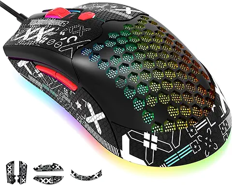 KUIYN Ratón para Juegos con Cable Ultraligero 383 Pro M5, Carcasa de Nido de Abeja Ligera, Pixart PAW3325, 6 dpi Ajustables 12000, 26 Ratones Retroiluminados con Respiración RGB, 65 g, Modelo óptico KUIYN Ratón para Juegos con Cable Ultraligero 383 Pro M5, Carcasa de Nido de Abeja Ligera, Pixart PAW3325, 6 dpi Ajustables 12000, 26 Ratones Retroiluminados con Respiración RGB, 65 g, Modelo óptico
