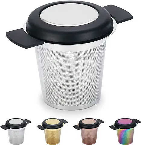 Kyraton Colador De Malla Fina Para Infusor De Té y Café, Filtros De Acero Inoxidable Con Gran Capacidad y Asas Dobles De Tamaño Perfecto Para Colgar En Teteras. (Plata)  