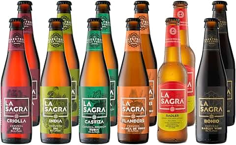 La Sagra Pack Degustación 6 Estilos (Tostada, IPA, Rubia, Blanca de Trigo, Radler y Barley Wine) - Caja de 12 Botellas de 330 ml. - Total: 3960 ml  