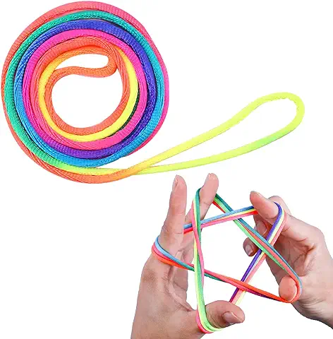 LABUYI 1 Pcs Juego de Dedos Cuerda,Cuerda De Dedos para Niños,Juego De Cuerda De Dedo,Cuerda para Dedo Niños,Juguetes De Habilidad De Dedos,Cordón Arcoíris,Regalo,Longitud 160cm  