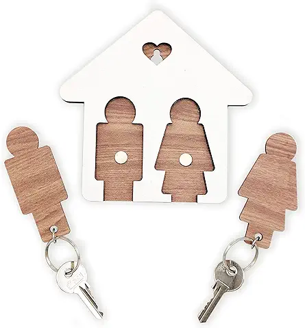 LAC Colgador Llaves Pared con 2 Llaveros Pareja de Madera - Regalos Originales para Mujer y Hombre - Llavero Casa Nueva LAC Colgador Llaves Pared con 2 Llaveros Pareja de Madera - Regalos Originales para Mujer y Hombre - Llavero Casa Nueva