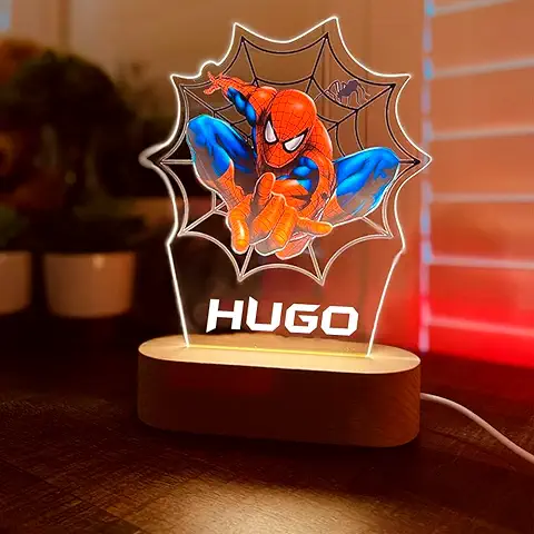 Lampara Infantil Personalizada para Niños - Adolescentes - Spiderman - Lamparas de Mesita de Noche - Batman Regalos Personalizada Decoracion Habitacion bebe luz Quitamiedos Niño Originales (SPIDERM4N)  