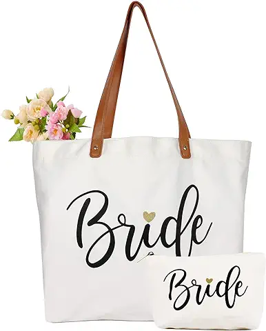 Lamyba Bolsa de mano para Novia con Bolsa de Maquillaje, Regalos para Compromiso/despedida de Soltera/despedida de Soltera/fiesta de Boda, lona Blanca  