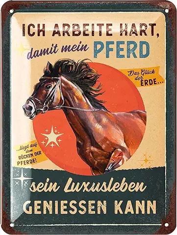 LANOLU Cartel de Chapa Retro con Texto en Alemán "Pferde Deko - Regalos para Amantes de los Caballos y Jinetes - Cartel de Boxeo con Texto - Póster de Caballos Decorativos - Decoración de Granja y LANOLU Cartel de Chapa Retro con Texto en Alemán "Pferde Deko - Regalos para Amantes de los Caballos y Jinetes - Cartel de Boxeo con Texto - Póster de Caballos Decorativos - Decoración de Granja y