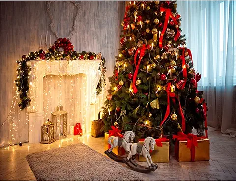 LAPONO Fondo Fotografía de Navidad, 2,1x1,5m Fondos Foto Photocall Atrezzo Estudio Props Copo Chimenea árbol Tema Navidad para Fotografia Estudio Xmas Decoración de Fiesta Interior Puerta Pared  