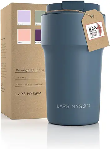 LARS NYSØM Taza Térmica Café para Llevar | Termo Café para Llevar sin BPA de 0,5 Litros con Aislante | Travel mug de Acero Inoxidable a Prueba de Fugas para el Café y el té (Blue Stone, 500ml)  