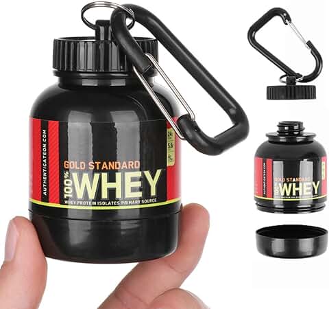 LE GARAGE Llavero Proteína Whey Portátil 100ML, Mini Bote Recipiente para Llevar Suplementos de Bebida en Polvo. Contenedor Botella para Gym. Incluye Mosquetón.  