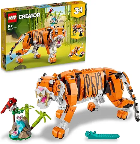 LEGO 31129 Creator 3en1 Tigre Majestuoso, Panda Rojo o Pez Carpa, Set de Animales de Juguete para Construir para Niños y Niñas de 9 Años, Juego Creativo, Idea de Regalo  