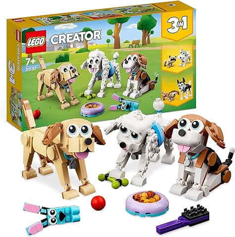 LEGO 31137 Creator 3 en 1 Perros Adorables, Figuras de Perritos de Juguete para Niños y Niñas de 7 Años o Más, Beagle, Caniche, Perro Salchicha y Más, Regalo de Cumpleaños LEGO 31137 Creator 3 en 1 Perros Adorables, Figuras de Perritos de Juguete para Niños y Niñas de 7 Años o Más, Beagle, Caniche, Perro Salchicha y Más, Regalo de Cumpleaños