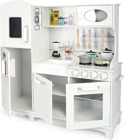 Leomark Grande Big Vintage Cocina Madera Infantil De Juguete - Color Blanco - Accesorios con Teléfono, Nevera, Para Niños, Altura: 102 cm  