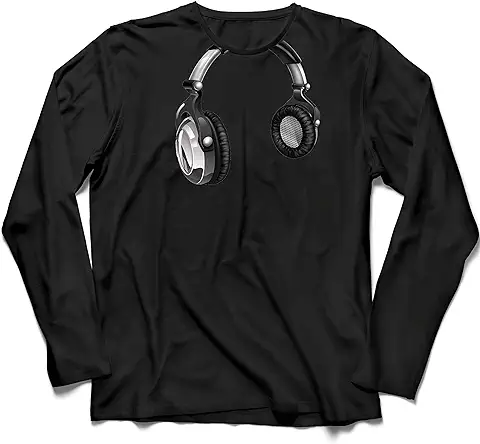 Lepni.me Camiseta de Manga Larga para Hombre Regalo de DJ para los Amantes de la Música Música Retro, Electrónica, Auriculares Imprimir  