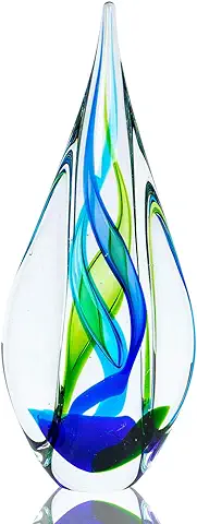 Levandeo – Escultura 34 cm Alto De Cristal Diseño Escultura Cristal Azul Verde único Mesa Decorativa Decorativo Regalo Idea  