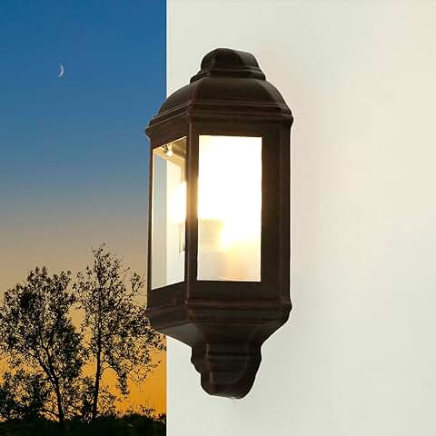 Licht-Erlebnisse Lámpara de Pared Exterior LIVORNO de Color Negro Marrón Estilo Vintage Farol de Aluminio E27 IP44 Aplique para Estilo Marítimo para Jardín  