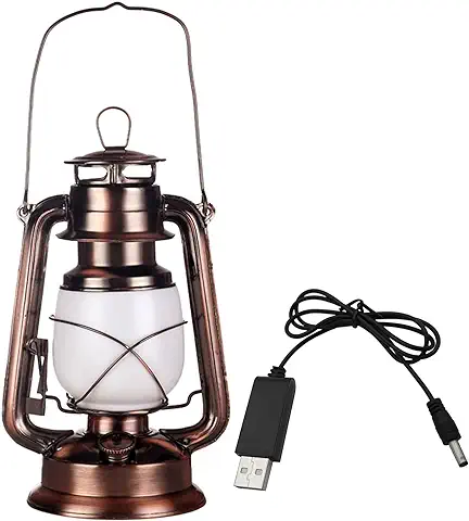 Linterna LED Vintage, Realista con Llama Parpadeante para Colgar al aire Libre, Camping, Luces Nocturnas, Recargable, Paisaje Decorativo para Jardín, Patio, Terraza, Patio (bronce, Tamaño: 24 cm)  