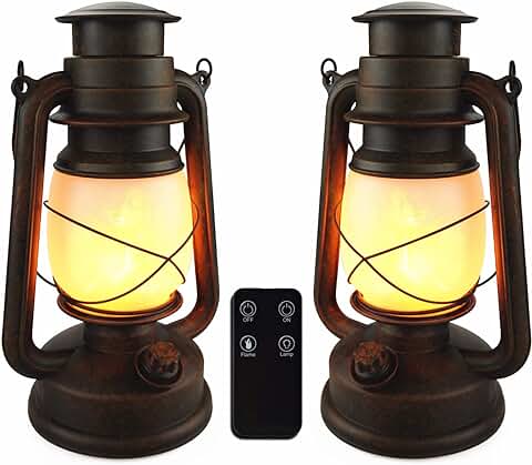Linterna Vintage Exteriores 2 Piezas, Farolillos Exterior con Mando a Distancia, Farol Exterior de Tormenta, Dos Modos de Linterna Alimentada por Batería, Impermeables Decorativas para Acampar, Jardín  