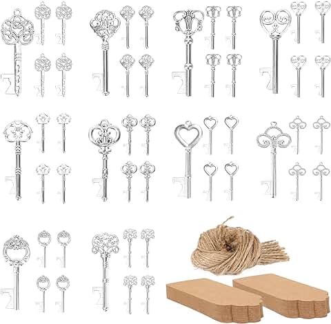 LIPJISL 50PCS Abridor de Botellas Llave Estilo Vintage con Tarjeta de Regalo Kraft y Cordel para Abridor de Botellas Llave Corazón Regalos para Decoración de Bodas Fiestas  