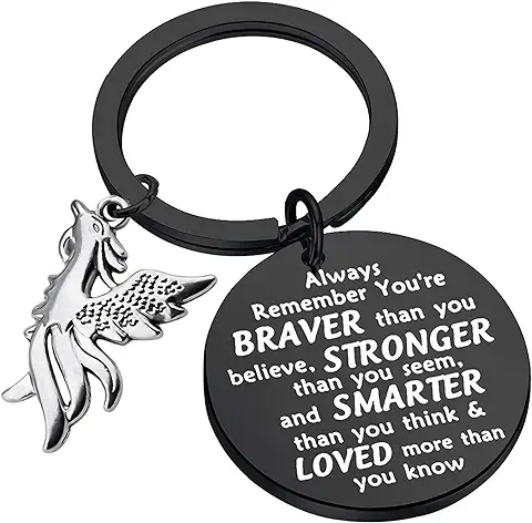 Llavero de Fénix con Colgante de Pájaro Fénix en Ascenso Always Remember You're Braver Than You Believe, Joyería de Inspiración Regalo para los Amantes de Phoenix Graduados  